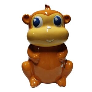 Target Home Orange Monkey Ceramic Cookie Jar Canister 2009 Glossy Kitsch 10 Inch